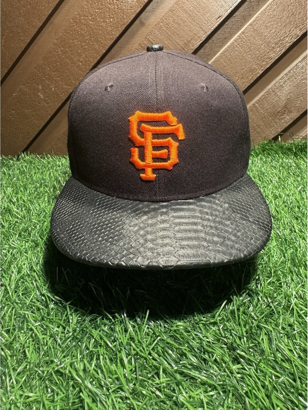 San Francisco Giants Hat KAP KING Snapback Cap Black Snakeskin Brim SF Orange
